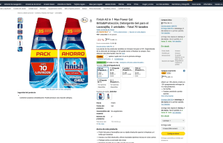 2 Finish All in 1 Max Power Gel Brillo&Protección Detergente Gel para el Lavavajilla 70 lavados por solo 7,26€