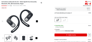 Auriculares conducción de aire Shokz OpenFit Air, Intraurales, Bluetooth, IP54 por 95€
