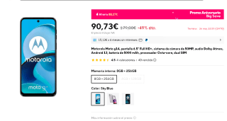 Motorola Moto g14 8GB + 256GB por 90,73€