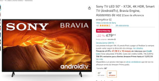 Smart TV Sony TV LED 50" X72K, 4K HDR por 479€