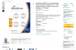4 Pilas CR2025 Litio 3 V por tan solo 2,52€
