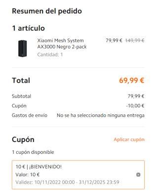 Pack 2 Xiaomi Mesh System AX3000 por 69,99€
