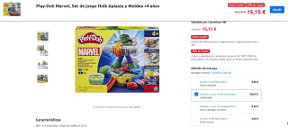 Play-Doh Marvel, Set de juego Hulk Aplasta y Moldea por 15,15€