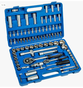 Maletin de herramientas de 108 piezas. Caja de herramientas con carraca, vasos, puntas por 20,99€