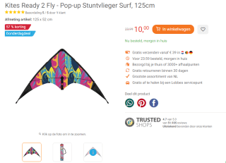 Kites Ready 2 Fly - Pop-up Stuntvlieger Surf, 125cm voor €10 bij Lobbes