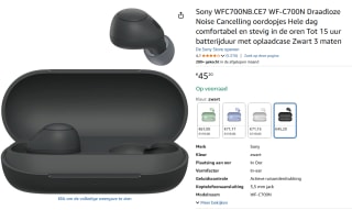 Sony WF-C700N draadloze koptelefoon met Noise Cancelling voor €45,20 met Amazon prime
