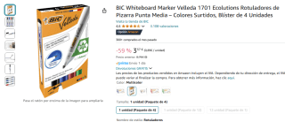 BIC Whiteboard Marker Velleda Blíster de 4 Unidades por 3,57€