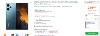 Smartphone XIAOMI Redmi Note 12 Turbo 5G 12+256Go Bleu à 289€