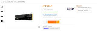 Lexar NM620 2TB - Unidad SSD M.2 por 83,90€
