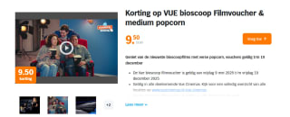 VUE bioscoop Filmvoucher & medium popcorn voor €9,50 in de AH voordeelshop