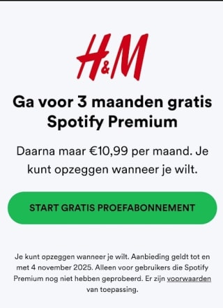Gratis 3 maanden Spotify via de H&M App
