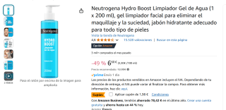 Neutrogena Hydro Boost Limpiador Gel de Agua 200ml por 4,62€