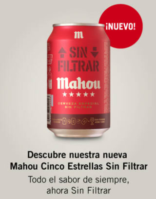 15% de descuento en pedidos de más de 8€ en Mahou Cinco Estrellas Sin Filtrar