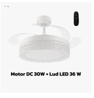 Ventilador de techo con LED, Motor DC, silencioso con mando a distancia, aspas retráctiles, 6 velocidades y 3 temperaturas de luz, temporizador, función verano-invierno por 52.59€