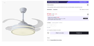 Ventilador de techo con luz LED 36W motor DC modelo Asagar, 3 tonalidades, aspas retráctiles, 6 velocidades, control remoto, memoria, temporizador, silencioso y bajo consumo por 67.96€ (Cuenta Nueva 55.96€)