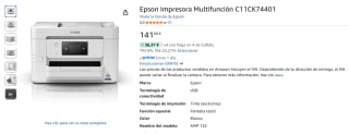 Epson WorkForce Pro WF-M4619DWF Multifunción Monocromo Wifi Dúplex Fax por 141,68€
