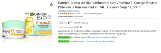 2 Botes de Garnier, Crema de Día Iluminadora con Vitamina C, Corrige líneas y Potencia la luminosidad en 24H, Fórmula Vegana, 50 ml por 9.52€