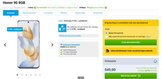 Honor 90 8GB voor €399 na cashback bij Belsimpel