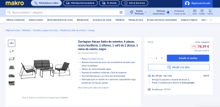 Tarrington House Salón de exterior 4 piezas acero/ textileno 2 sillones 1 sofá de 2 plazas 1 mesa de centro negro a solo 78,59€