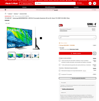TV OLED 65" Samsung QE65S95BATXXC por 1,020€