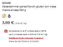 2 Paquetes Panecillos sin gluten SCHAR con masa madre envase 350g por solo 5,53€ 50% Descuendo 2da unidad