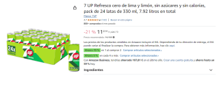 2 Packs de 24 Latas de 330ml de 7 UP Refresco cero de lima y limón, sin azúcares y sin calorías por 13.72€