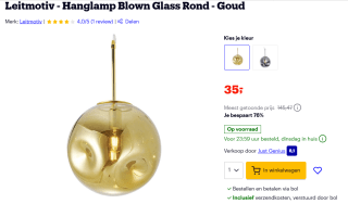 Leitmotiv - Hanglamp Blown Glass Rond voor €35 bij Bol