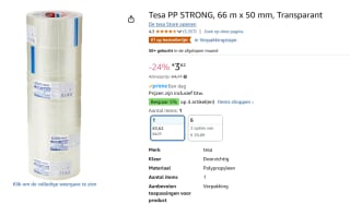 Verpakkingstape Tesa 50Mmx66M Pvc Transparant voor €3,62 bij Amazon