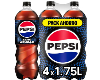 8 Pepsi zero Refresco de cola con cero azúcar y cero calorías 2 packs de 4 botellas de 1.75 litros a solo 6,60€