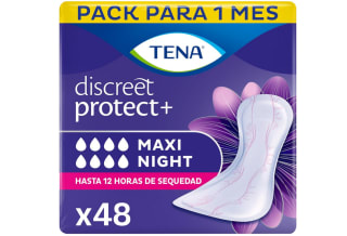 TENA Discreet Protect+ Maxi Night Compresas Nocturnas para Mujeres 48 unidades por 26,96€