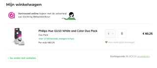 Philips Hue GU10 spotje (2 stuks) voor €60,26