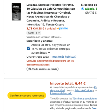 30 cápsulas Lavazza, Espresso Maestro Ristretto, por 6,44€