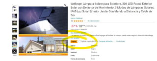 Lámpara Solar con 208 LEDpara Exterior Solar con Detector de Movimiento, 3 Modos por 13,29€