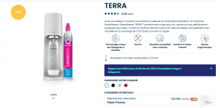 SODASTREAM TERRA WHITE pack maxi avec 2 recharges de CO2 Quick Connect et 3 bouteilles Fuse 1L compatible lave-vaisselle à 59,99€