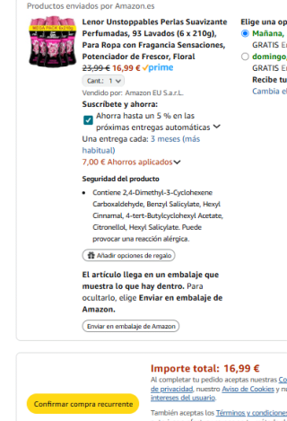 Lenor Unstoppables Fragancia Sensaciones Perlas Perfumadas 6 x 210g por 16,99€