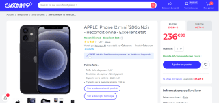 Apple iPhone 12 mini 128Go Noir à 236,99€