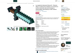 Luz espada de diamante Minecraft Producto oficial 3 modos de luz dinámica con reacción al sonido por 26,49€