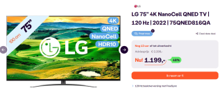 LG 75QNED816QA - 75 inch - 4K QNED - 2022 voor €1199 bij iBOOD