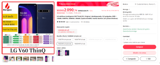 Smartphone LG V60 5G 128GB por $1,890 en AliExpress
