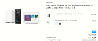 eufy Video Doorbell 2K (Batterij) met HomeBase 2 + Google Nest Hub (Gen. 2) voor €179,95 bij Tink