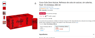 Pack 10 Coca-Cola Zero Azúcar minilatas 200 ml por 4,49€ mas sabores en descripción