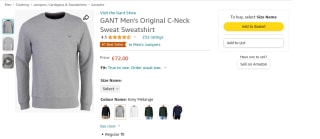 GANT Men's Sweatshirt for £72 at Amazon