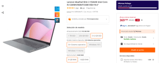 Portátil Lenovo IdeaPad Slim i5-12450H 8GB 512GB 15,6"FHD por 369€
