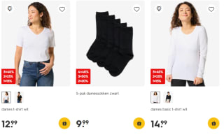 Tot 40% stapelkorting op basic t-shirts, ondergoed & sokken voor dames bij HEMA
