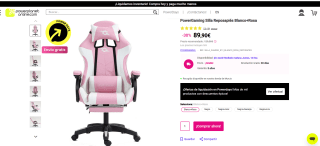 Silla Reposapiés Blanco+Rosa PowerGaming por 89,90€