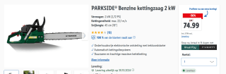 PARKSIDE® Benzine kettingzaag 2 kW (2,72 PS) voor €75 in de Lidl webshoo