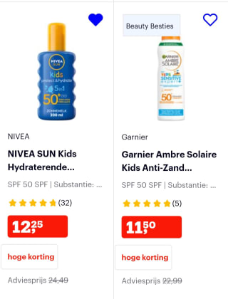 50% korting op veel zonbescherming