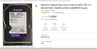Western Digital Disco Duro Interno WD 2TB 3.5" por $1099