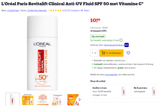 L'Oréal Paris Revitalift Anti-UV Fluid SPF50+ vit. C voor €10,99
