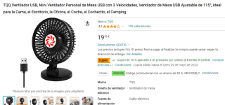 Ventilador Personal de Mesa USB con 3 Velocidades por 8,99€